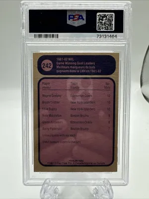 1982-83 O-PEE-CHEE #242 Wayne Gretzky GWG LEADER PSA 8 back